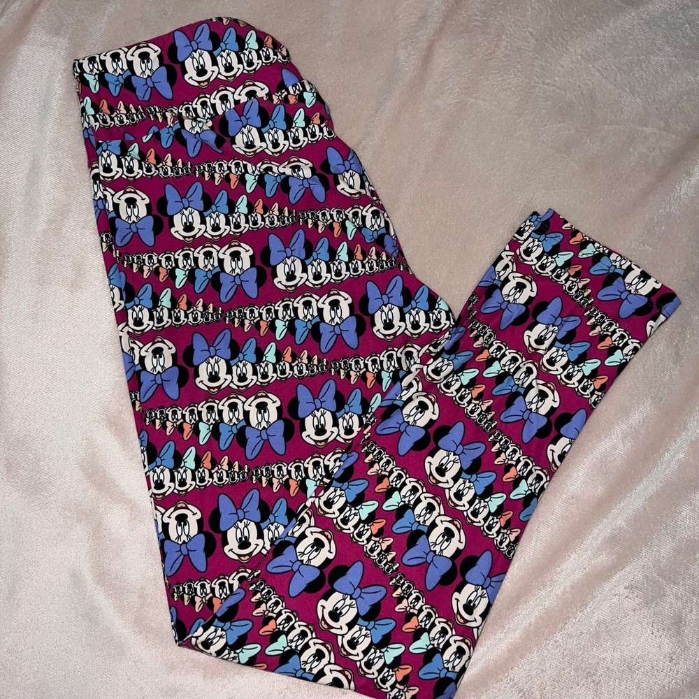 LuLaRoe Disney Minnie Mouse Leggings Tall & Curvy Pink Blue Bow T&C Plus Size